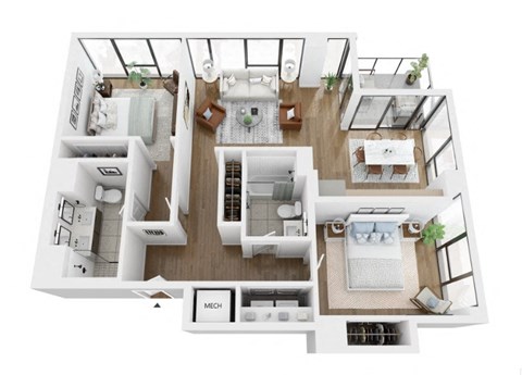 Floor plan for 2 beds, 2 baths, 1139 sqft